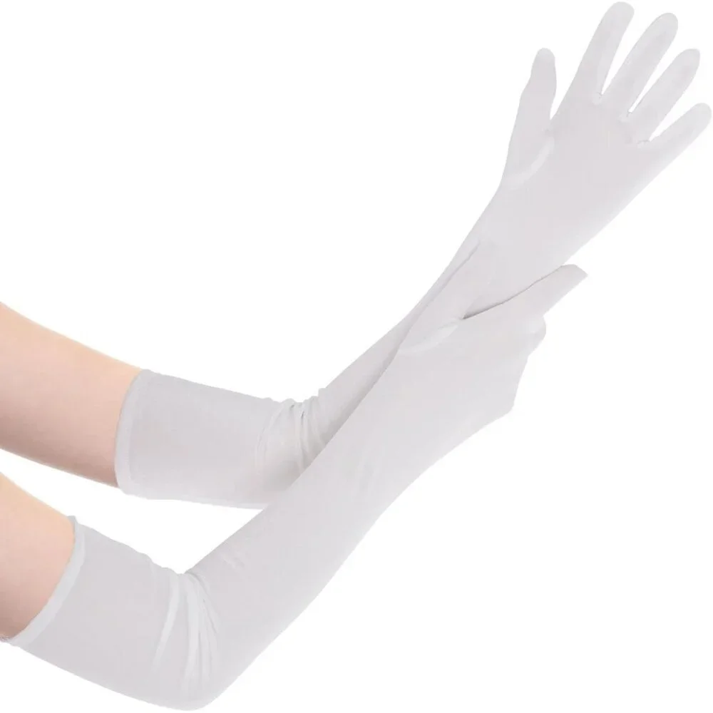 Women's White Velvet Long Gloves Elbow Length Costume Flapper Evening Banquet